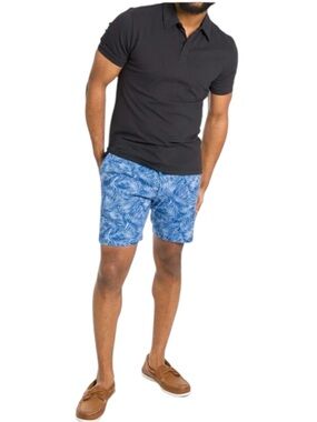 ASH & ERIE Blue Palms Tropical Mens Lightweight Chino Shorts Casual Summer